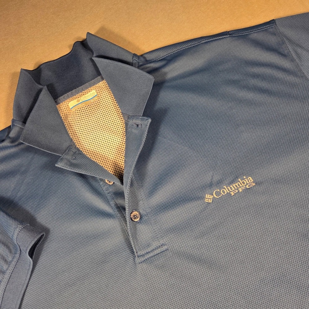 Columbia PFG Mens XL Blue Short Sleeve Fishing Polo Shirt Omni-Shade vented